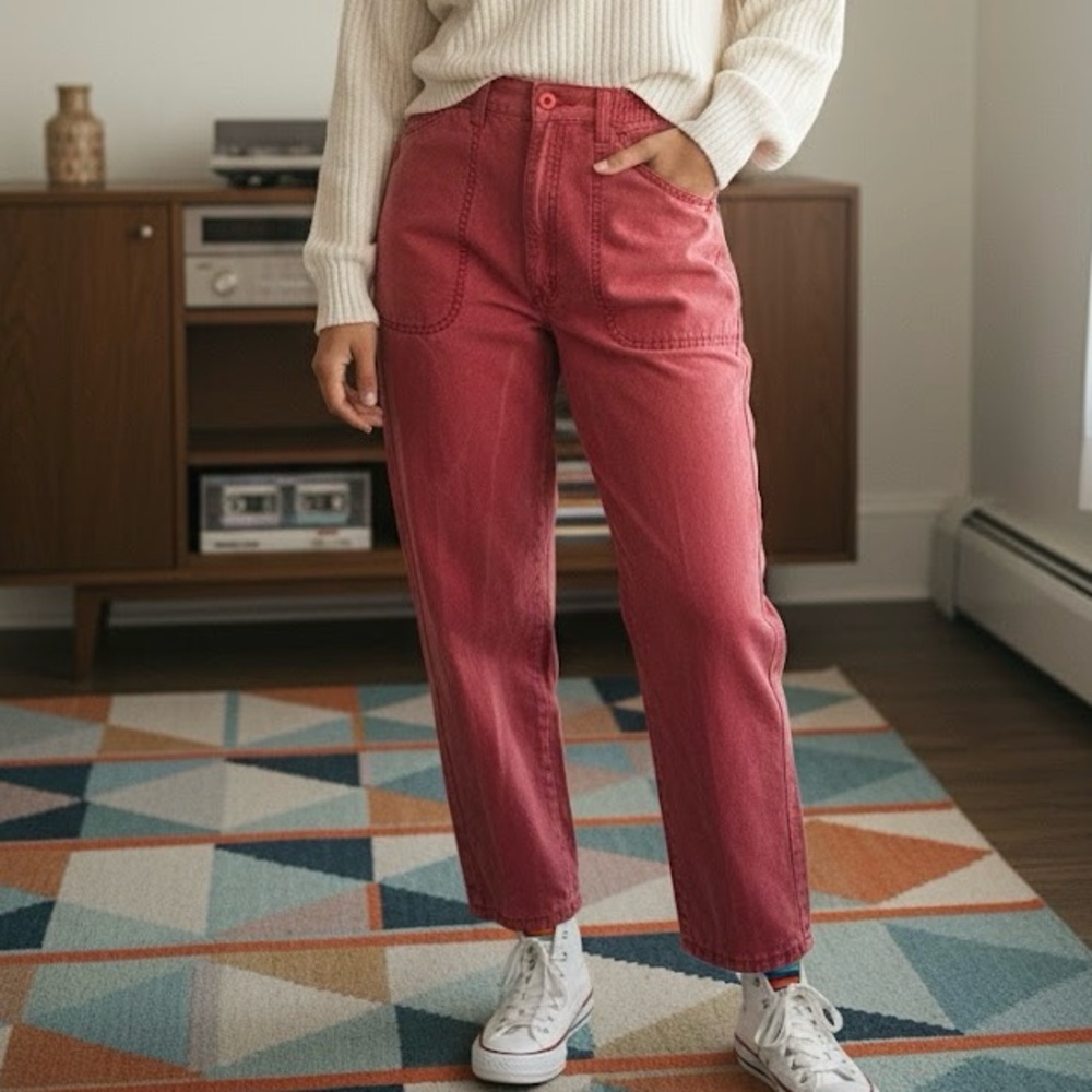 Vtg 1980s/90s Lady Wrangler Red Stone Washed High Waist Tapered Jeans Blue Bell